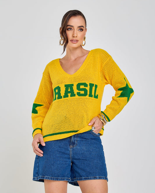 Blusa Tricot Brasil Canarinho — Brazilcore 2026 🇧🇷
