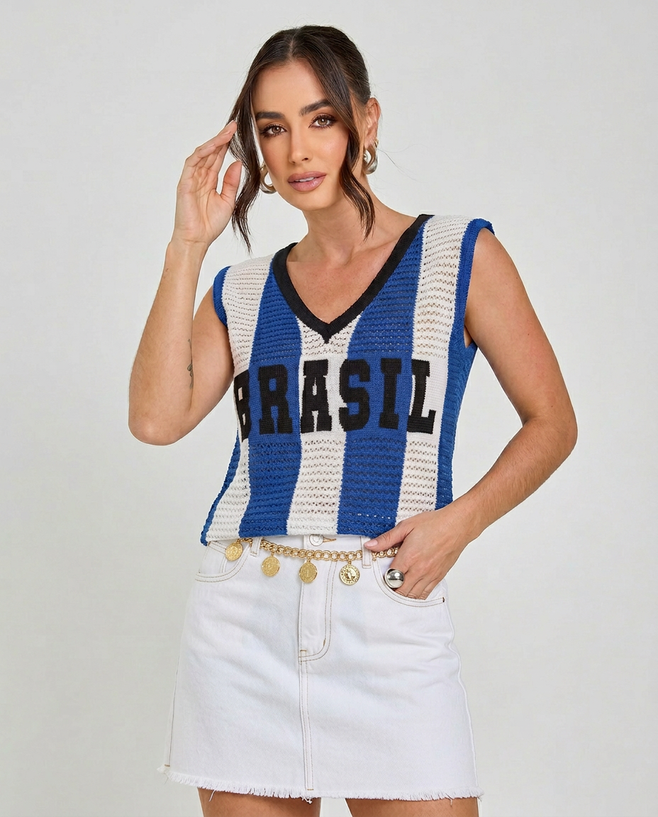 Regata Tricot Brasil Azul — Brazilcore 2026 🇧🇷