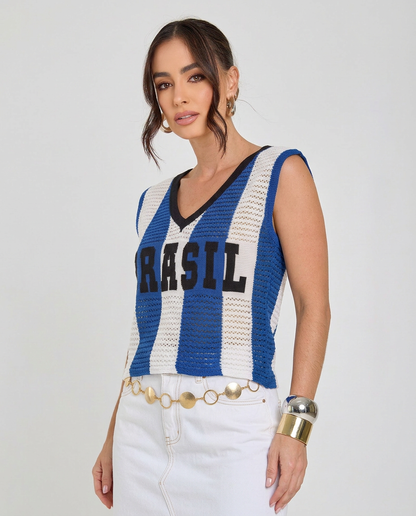 Regata Tricot Brasil Azul — Brazilcore 2026 🇧🇷